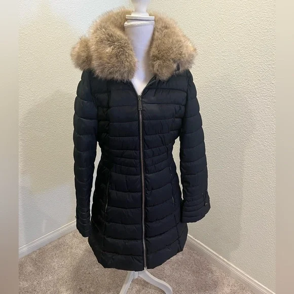 ❌SOLD❌Laundry By Shelli Segal DARK Navy Blue Puffer Coat with Faux Fur Collar - Picture 1 of 10